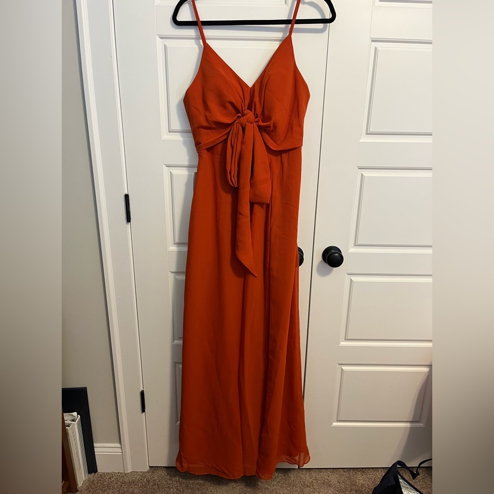 Floor length burnt orange dress